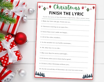 Finish The Christmas Song Quiz Printable, Christmas Game Printable ...