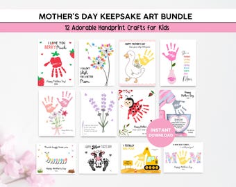 12 Mother's Day Handprint Keepsake Bundle, Mommy Handprint Fingerprint Craft, Mother's Day Art Craft Preschool, DIY Baby Toddler Craft