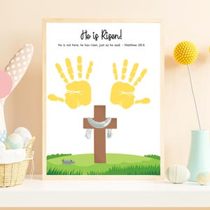 Religious Easter Handprint Craft, Sunday School Toddler Art Craft,  He Is Risen Craft, Easter Handprint Keepsake, Preschool Bible Craft