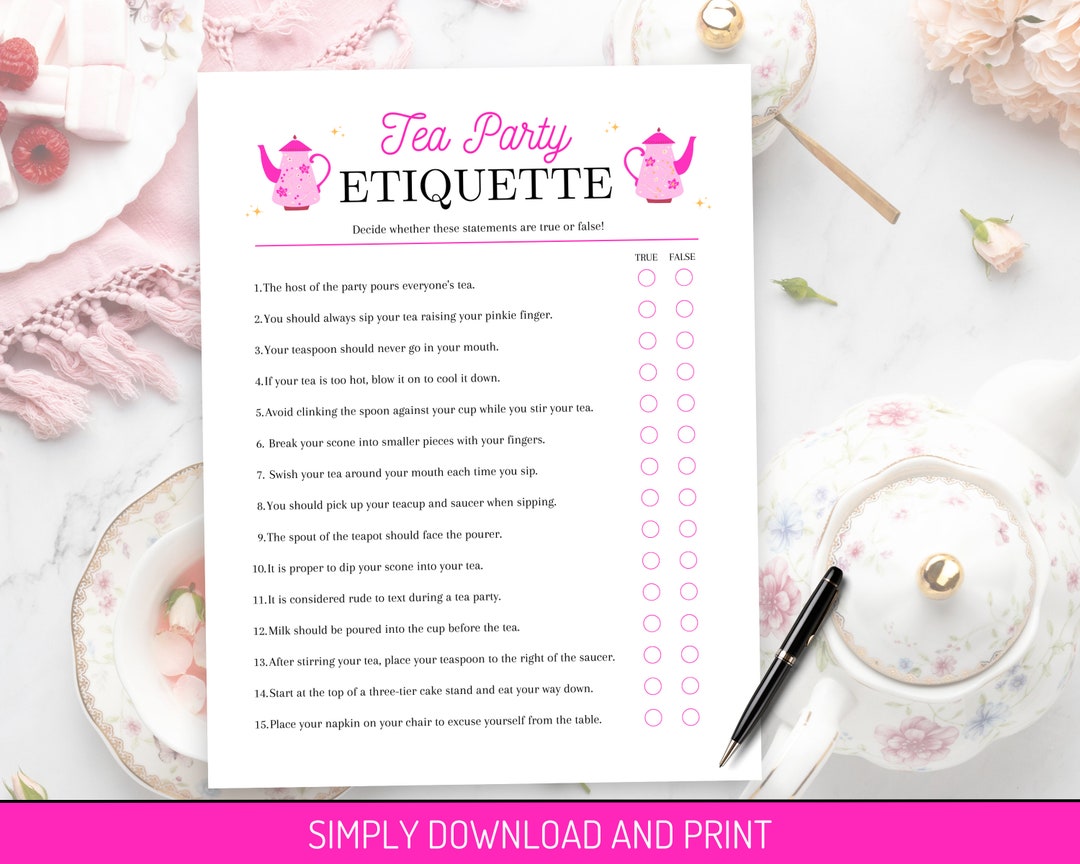 Tea Party Etiquette Game Printable, Tea Party Game Ladies, Tea Party ...
