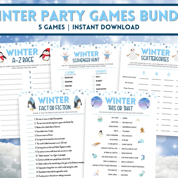 Winter Party Games Bundle, Winter Games, Wintertime Activities for Kids, Icebreaker Games, Holiday Party Games, Winter Trivia