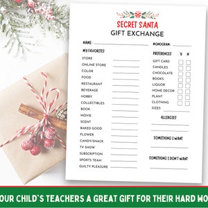 Secret Santa Gift Exchange Secret Santa Questionnaire Office Secret