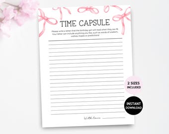 Birthday Time Capsule, Birthday Advice Wishes, 1st Birthday Game Girl Printable, Coquette Birthday Party Activity, Pink Bows