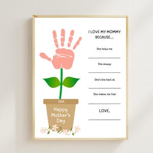Artisanat empreinte de main fleur fête des mères imprimable, activités manuelles souvenir fête des mères pour enfants, bricolage bébé bambin garderie cadeau préscolaire pour maman