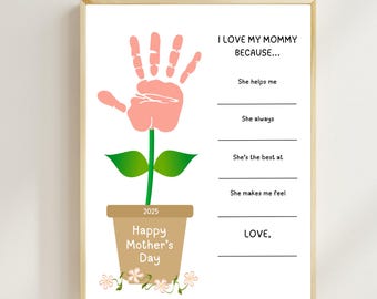Mother's Day Flower Handprint Craft Printable, Kids Mothers Day
