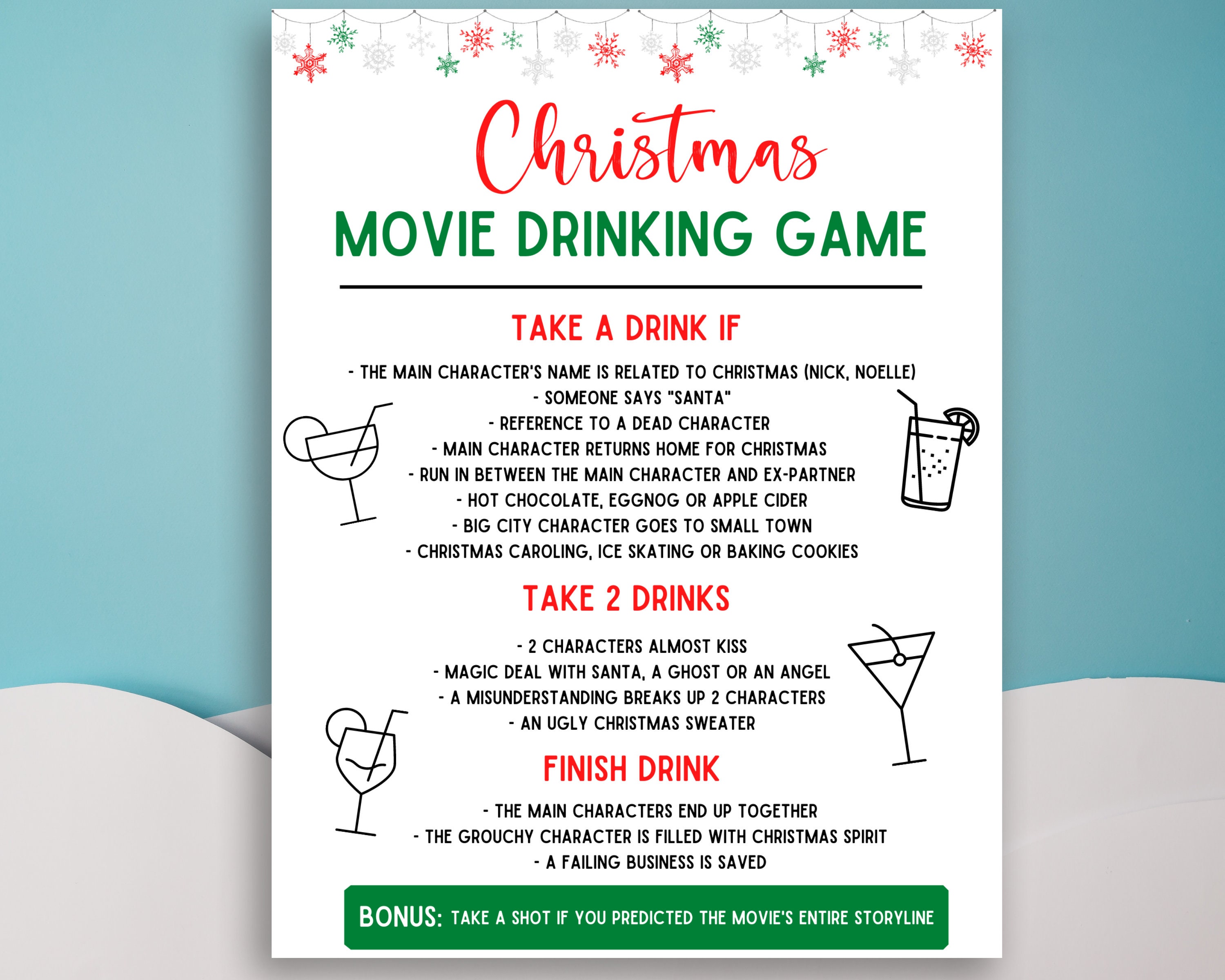 Christmas Movie Drinking Game Christmas Movie Marathon Etsy