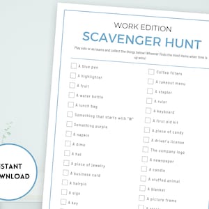 Office Scavenger Hunt, Office Games, Work Party Games, Team Meeting Games, Happy Hours Games, Staff Appreciation Game, Printable Office Game