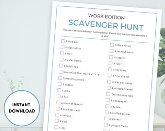 Office Scavenger Hunt, Office Games, Work Party Games, Team Meeting Games, Happy Hours Games, Staff Appreciation Game, Printable Office Game