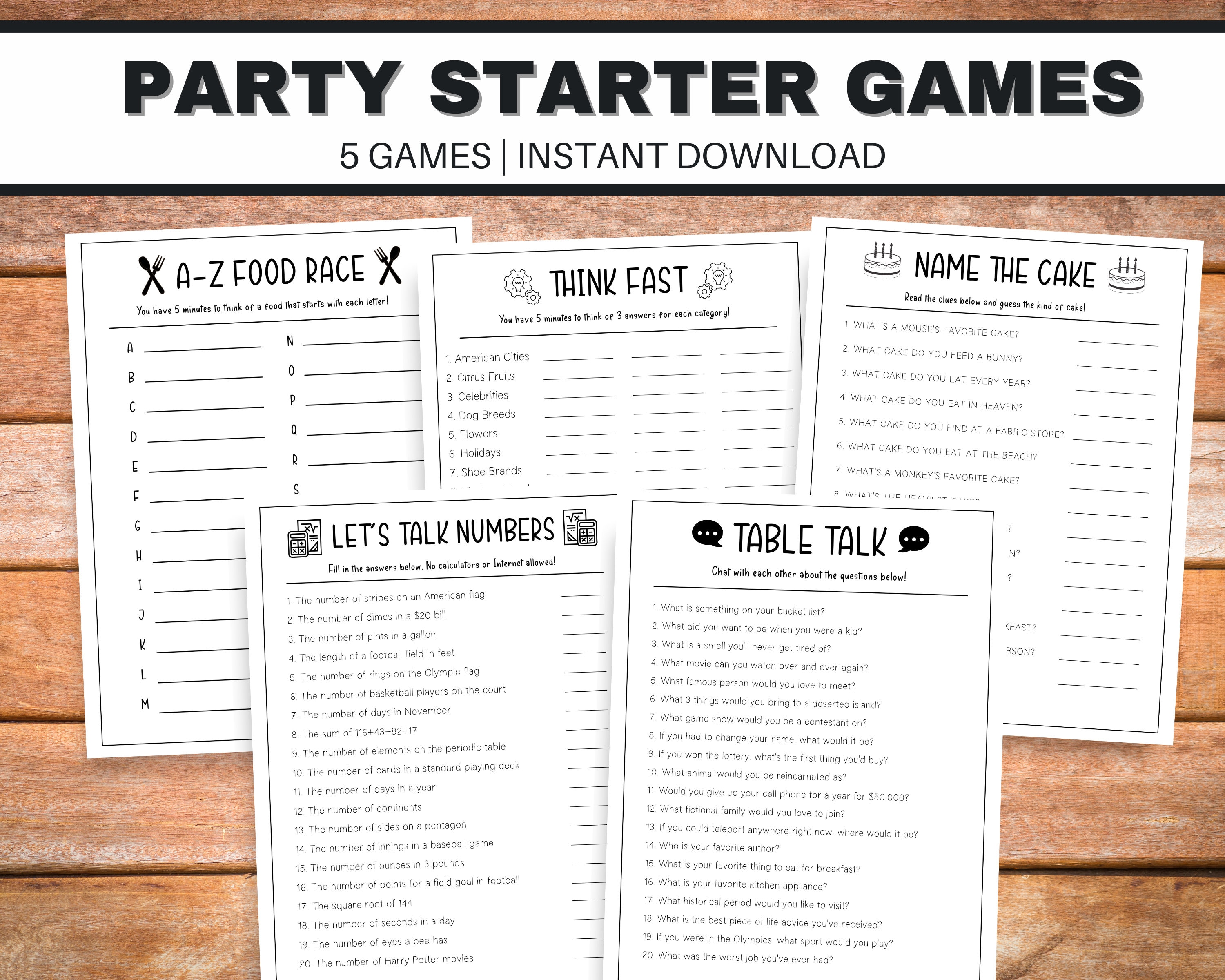 Icebreaker Games, Icebreaker Questions, Printable Adult Party Games,  Icebreaker Questions for Adults, Dinner Party Games, Adult Party Games 