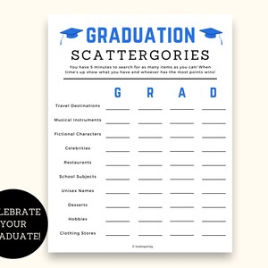 Graduation Scattergories, Graduation Party Game, Graduation Game, High School Graduation Party Game, Grad Games