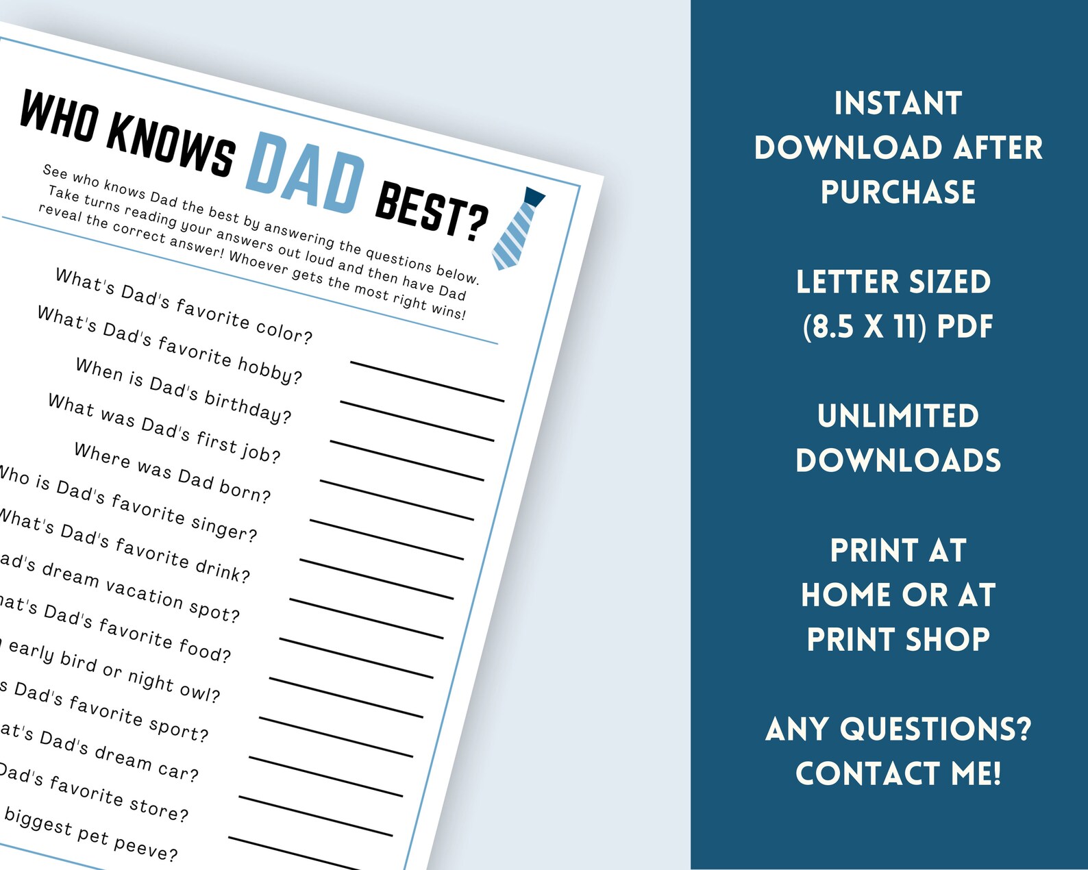 Who Knows Dad Game Father's Day Game Dad Birthday Game Etsy