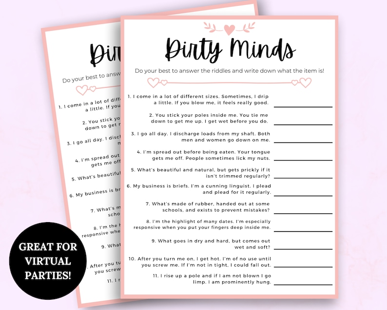 Dirty Minds Ladies Night Party Games Ladies Night Games | Etsy