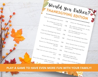 Thanksgiving Games, Thanksgiving Party Games, Would You Rather Game, Autumn Party Games