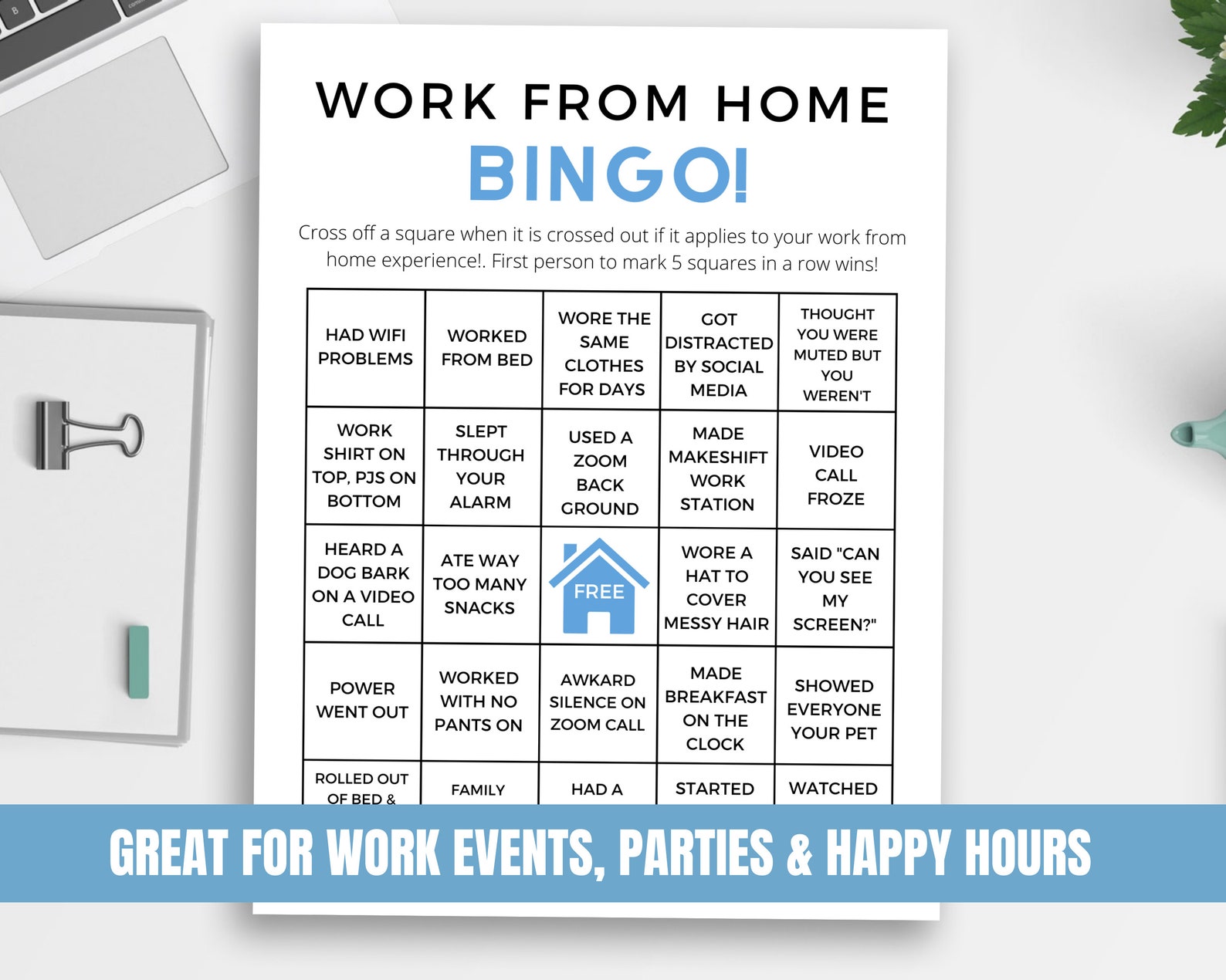 Work From Home Bingo Virtual Office Game Zoom Bingo Work Etsy
