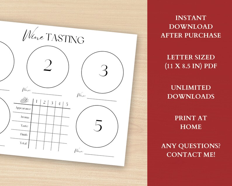 Wine Tasting Placemat Printable, Wine Tasting Score Card Wine Tasting ...
