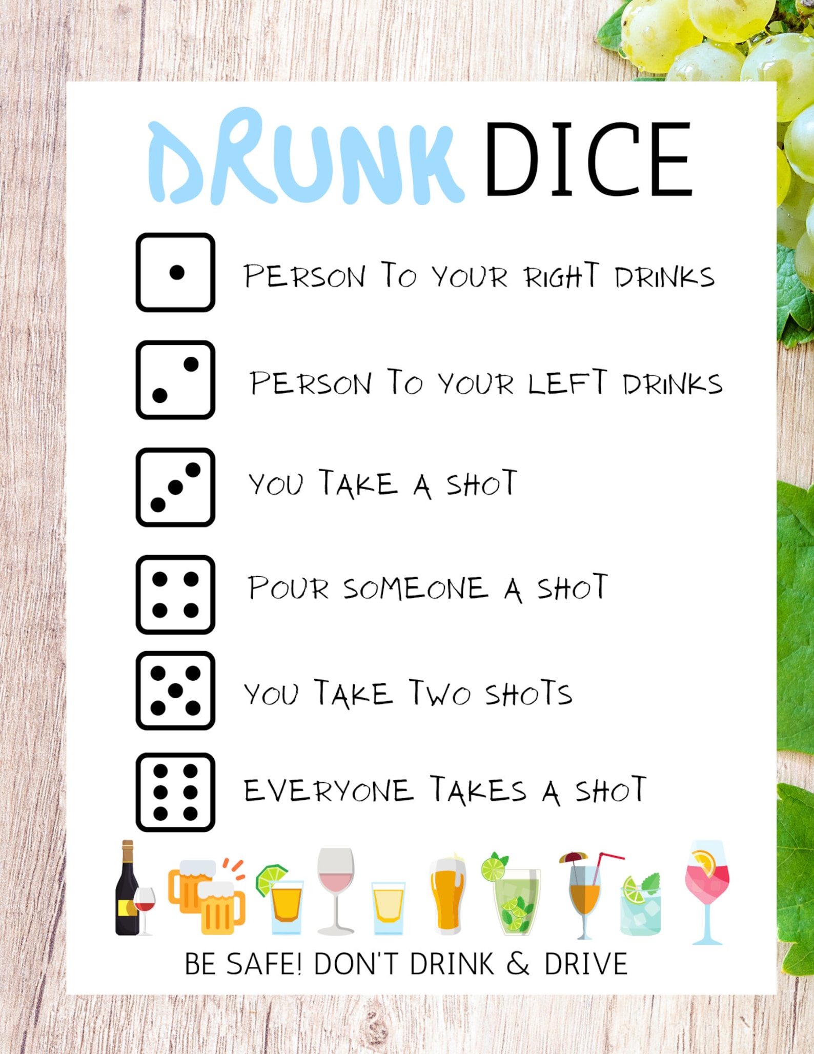 Drunk Dice Party Games Drinking Games for Adults Bachelorette Etsy