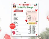 Teacher Christmas Wishlist Template, Holiday Teacher Favorite Things Questionnaire, Teacher Appreciation Gift Survey Form, PTA
