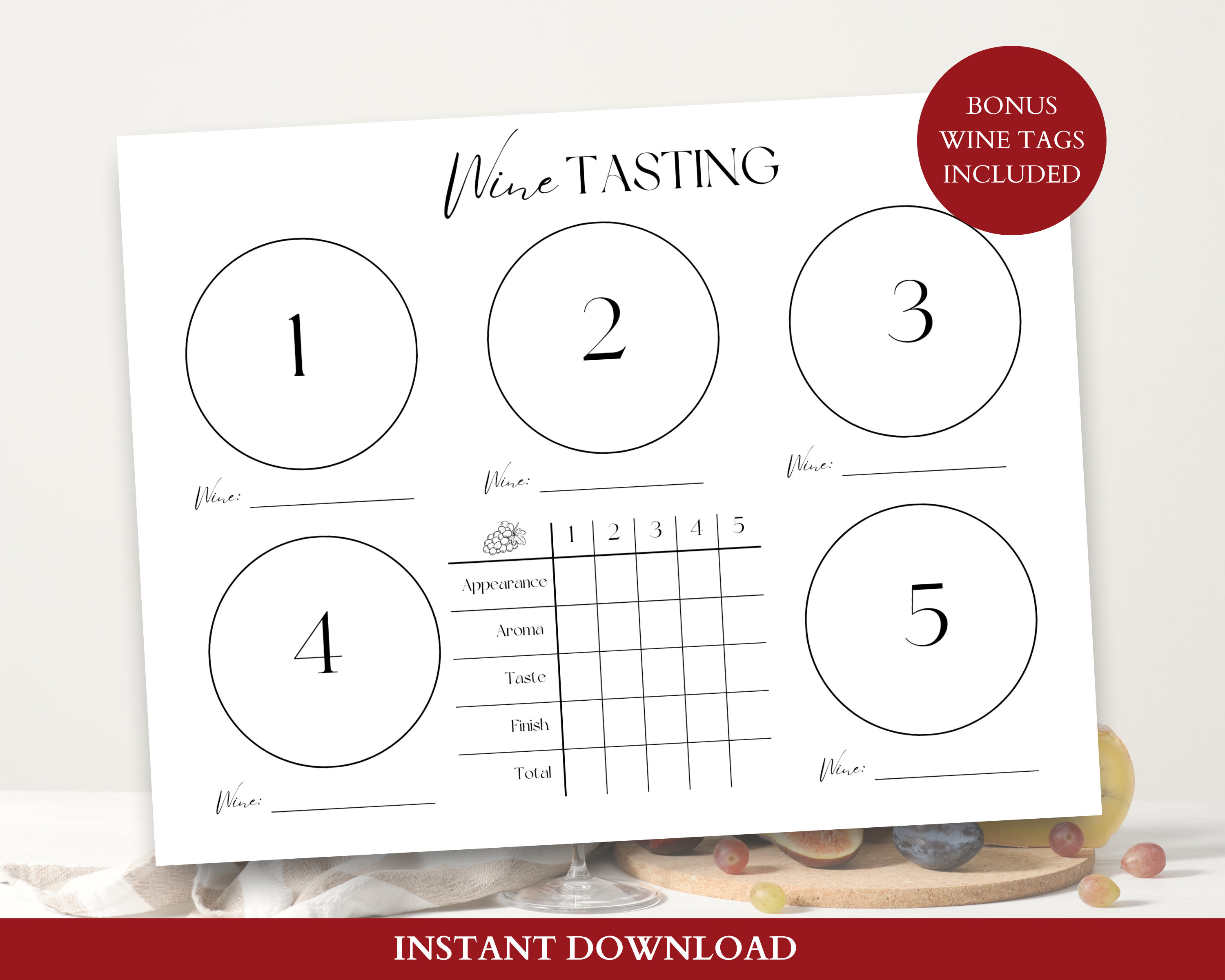 Wine Tasting Placemat Printable, Wine Tasting Score Card Wine Tasting ...