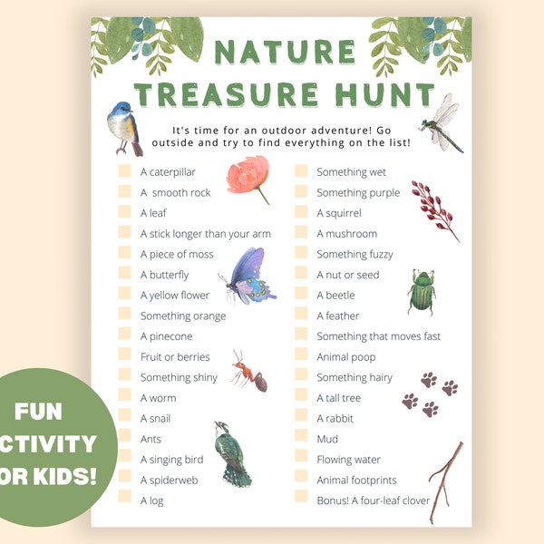 Nature Activities for Kids, Outdoor Scavenger Hunt, Childrens Party Game, Outdoor Activities for Kids, Outdoor Games for Kids