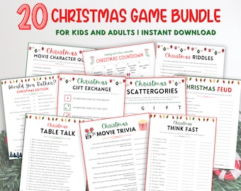 Jeux de fête de Noël à imprimer, Lot de 20 jeux de Noël, Activités pour la fête de Noël, Jeux brise-glace de Noël, Jeux de fête de bureau