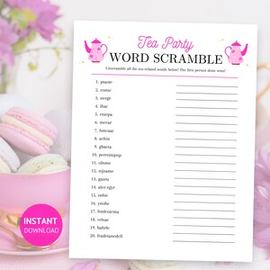 Tea Party Word Scramble, Tea Party Game for Adults, Tea Party ...