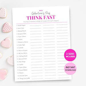 Galentine&#39;s Day Think Fast Game, Fun Valentine&#39;s Day Game, Valentine&#39;s Icebreaker Game, Galentine&#39;s Day Game, Printable Valentine&#39;s Games
