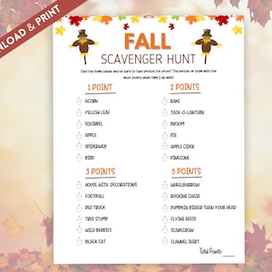 Fall Scavenger Hunt, Printable Scavenger Hunt Fall, Printable Games for ...