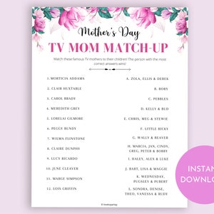 Juego del Día de la Madre, Juego TV Mom Matchup, Juegos de fiesta del Día de la Madre, Ideas para el brunch del Día de la Madre, Actividades del Día de la Madre, Juegos del Día de la Madre,