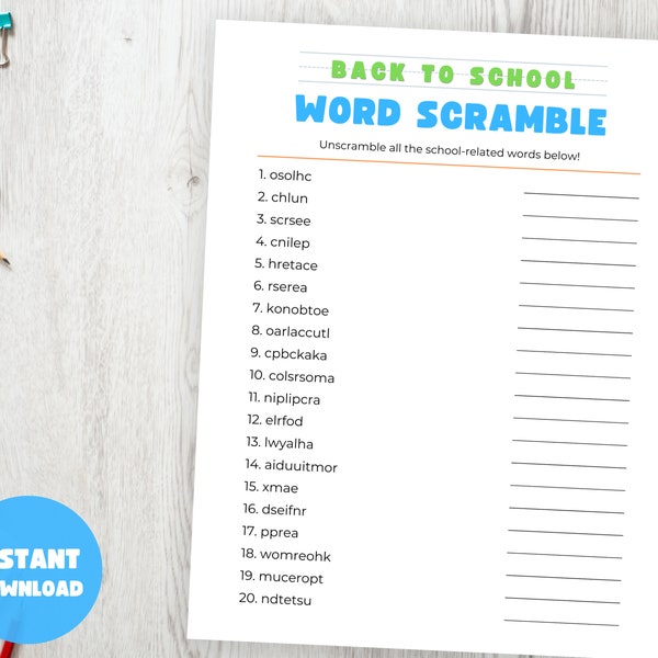 Back to School Word Scramble, Classroom Games, Icebreakers for Students, Elementary School Game,  Middle School Game Fun Classroom Activity