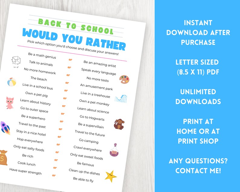 School Would You Rather Game for Kids, Classroom Icebreaker Game ...