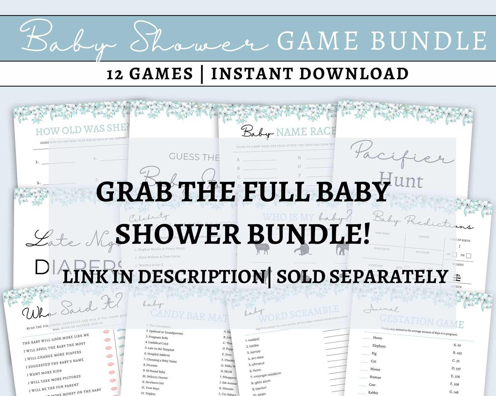 Baby Shower Game Printable Baby Shower Game Gender Reveal | Etsy