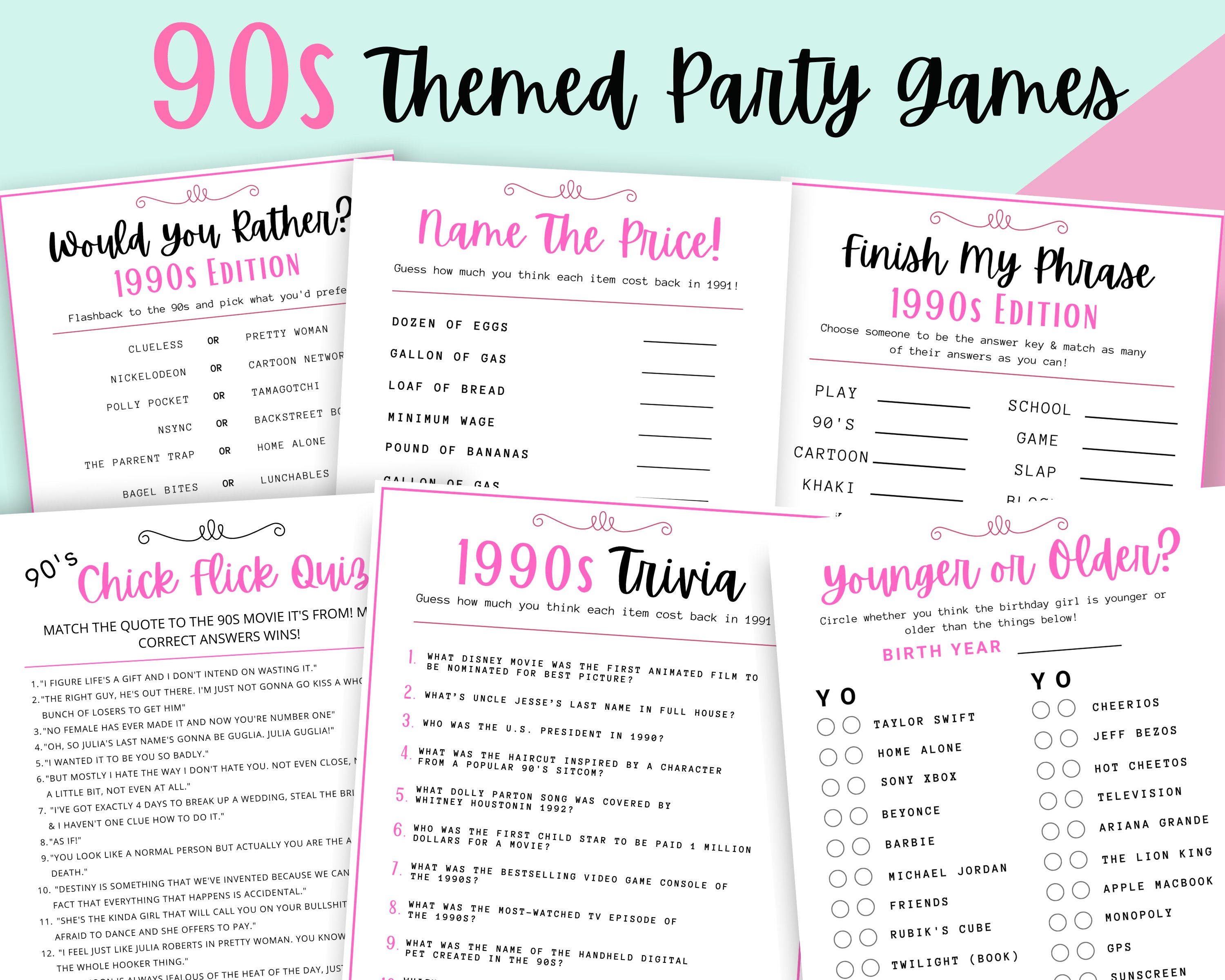 90S Party Games Bundle 90S Birthday Party Games 90S Themed - Etsy