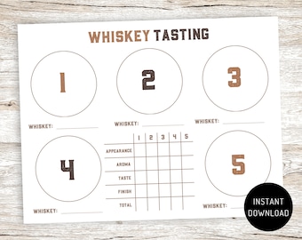 Scorecard degustazione di whisky, tovaglietta degustazione di whisky, foglio di degustazione di whisky stampabile, degustazione di whisky, scheda punteggio di degustazione di volo di whisky, 10