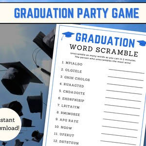 Abschluss-Wort-Scramble-Spiel, Abschluss-Party-Spiel, Abschluss-Spiel, High-School-Abschluss-Party-Spiel, Abschluss-Spiele