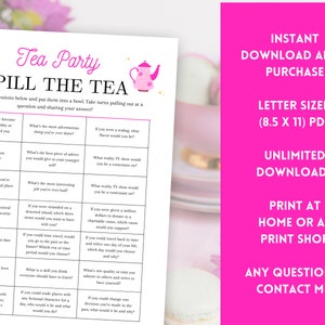 Tea Party Game Printable, Tea Party Icebreaker Game, Fun Tea Party Game ...