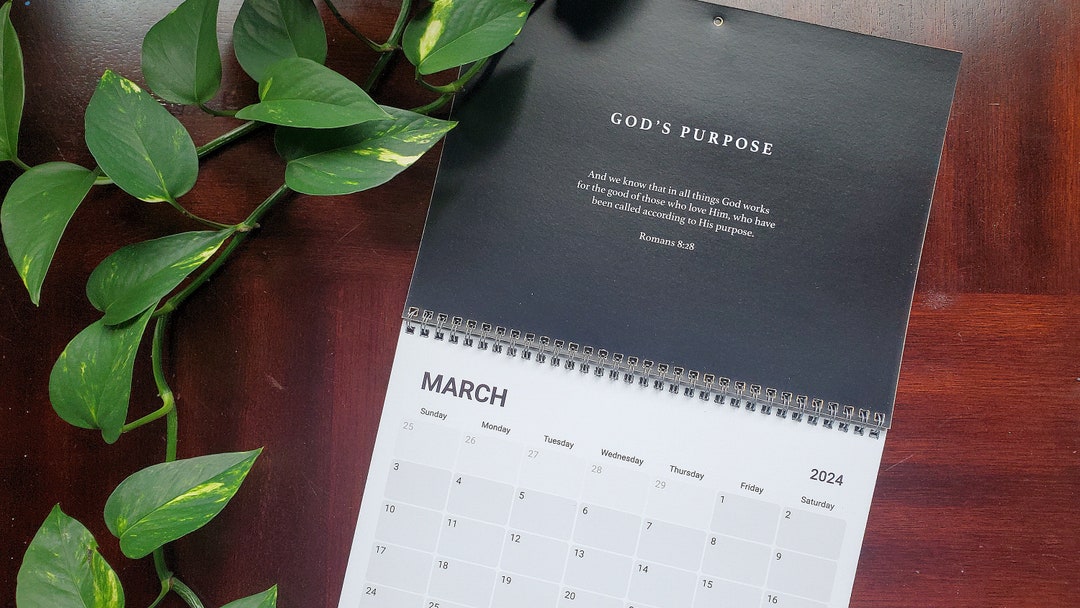 Bible Verse Wall Calendar With Spiral Bound Minimal Black & White