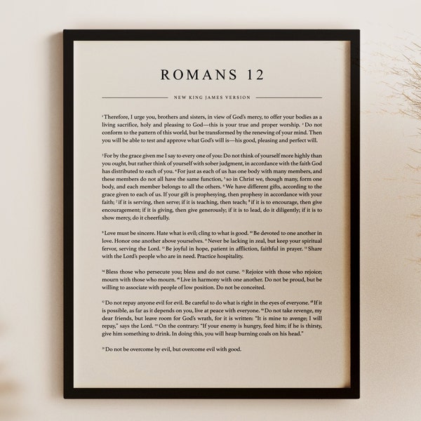 Bible Page Poster - Entire Chapter of Romans 12 (NKJV) Christian Bible Passage Art (Physical Poster)