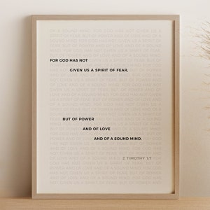 Christliches Valentinstagsgeschenk für Ihn - &#39;Love, power, and a solid mind&#39; 2 Timothy 1: 7, minimalistische Bibelvers-Wandkunst (physisches Poster)