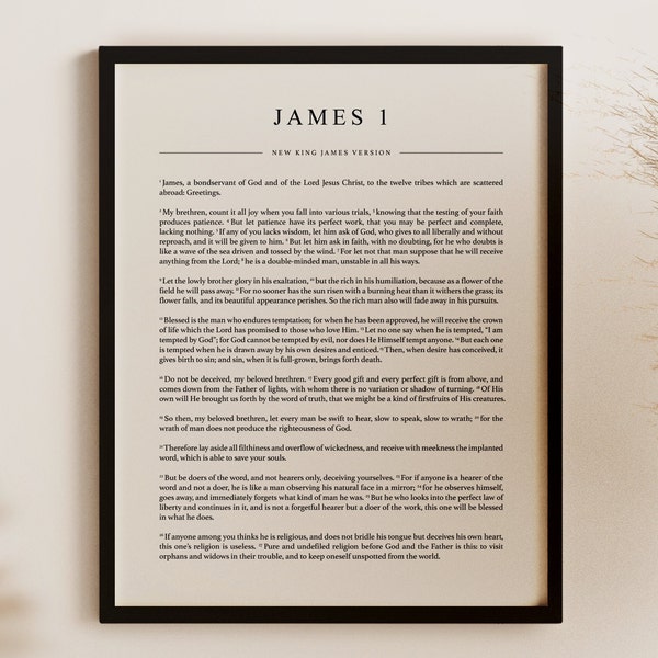 Bible Page Poster - Entire Chapter of James 1 (NKJV) Christian Bible Passage Art (Physical Poster)