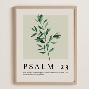 I will fear no evil, Psalm 23 Christian Wall Art, Italian Ruscus Green Plant, Unique Gift for Him, Husband, Boyfriend (Physical Poster)