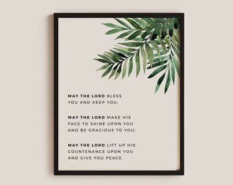 The Benediction - May The Lord Bless You And Keep You, Minimal Bible Poster - Aaron's Blessing with palm branches (Digital File)