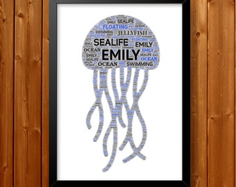 word art picture personalised gift present keepsake Crab octopus whale sealife