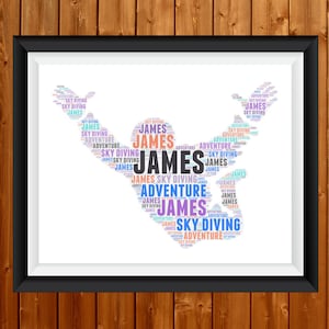 fallschirmsprung Gift- Parachuting Gift- Personalised Skydiving Skydive Extreme Sports Base Jumping Gift Birthday Gift Word Art Wall Room