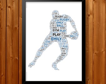 Personalised Rugby Player Gifts Word Art Wall Print - Ball Sport Gifts Wall Decor Custom Word Wall Art Sports art Rugby club Gift for dad