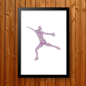 Personalised Discus and Shot Put,  Track and Field Art, Track Team Gifts, Discus Thrower Typography, Shot Put Thrower art