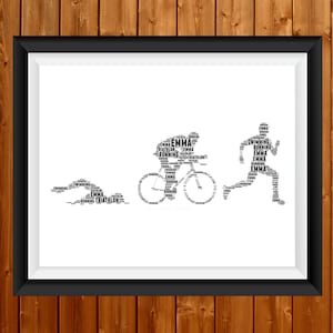Personalised Triathlon -Triathlon Gifts -Triathlon Art Running Cycling Swimming Gifts Athlete Iron Man Gift Word Art Wall Room Custom Cloud