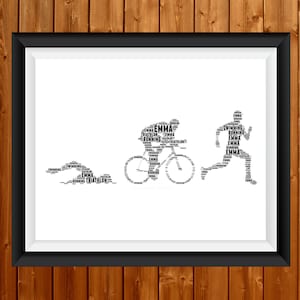 Personalisierte Triaillon -Triangle Geschenke -Laufen Radfahren Schwimmen Geschenke Athlete Iron Man Geschenk-Wort Kunst Wand Raum Benutzerdefinierte Wolke