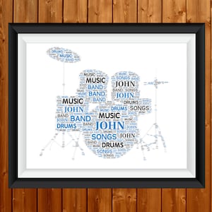 Personalised Drummer Gifts For Drums Player Musician Gift Rock Band Member Drum Drummers Gift  Fan Gift Word Art Wall Room Birthday Digital