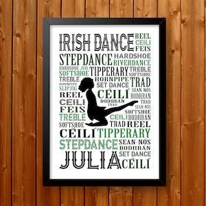 Personalised  Custom Gift for Irish Dancer, Irish Dance Typography Poster, Irish Dance Art, Gaelic Dancer Gift, Dancer Gift Digital file