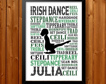 Regalo personalizado personalizado para bailarina irlandesa, cartel de tipografía de danza irlandesa, arte de danza irlandesa, regalo de bailarina gaélica, archivo digital de regalo de bailarina